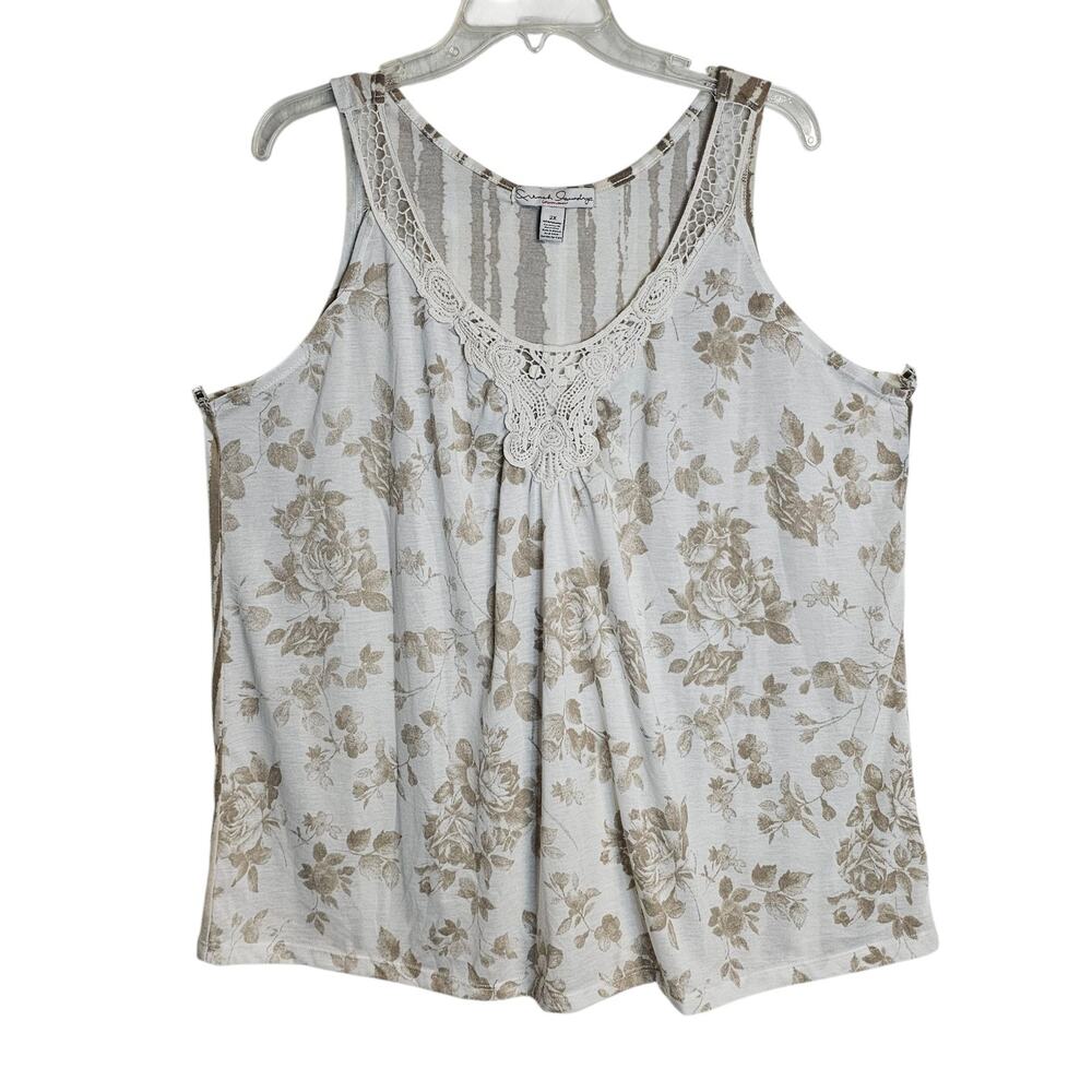 NWT French Laundry Womens 2XL Beige Cream Floral Flowy Crochet Tank Top Shirt